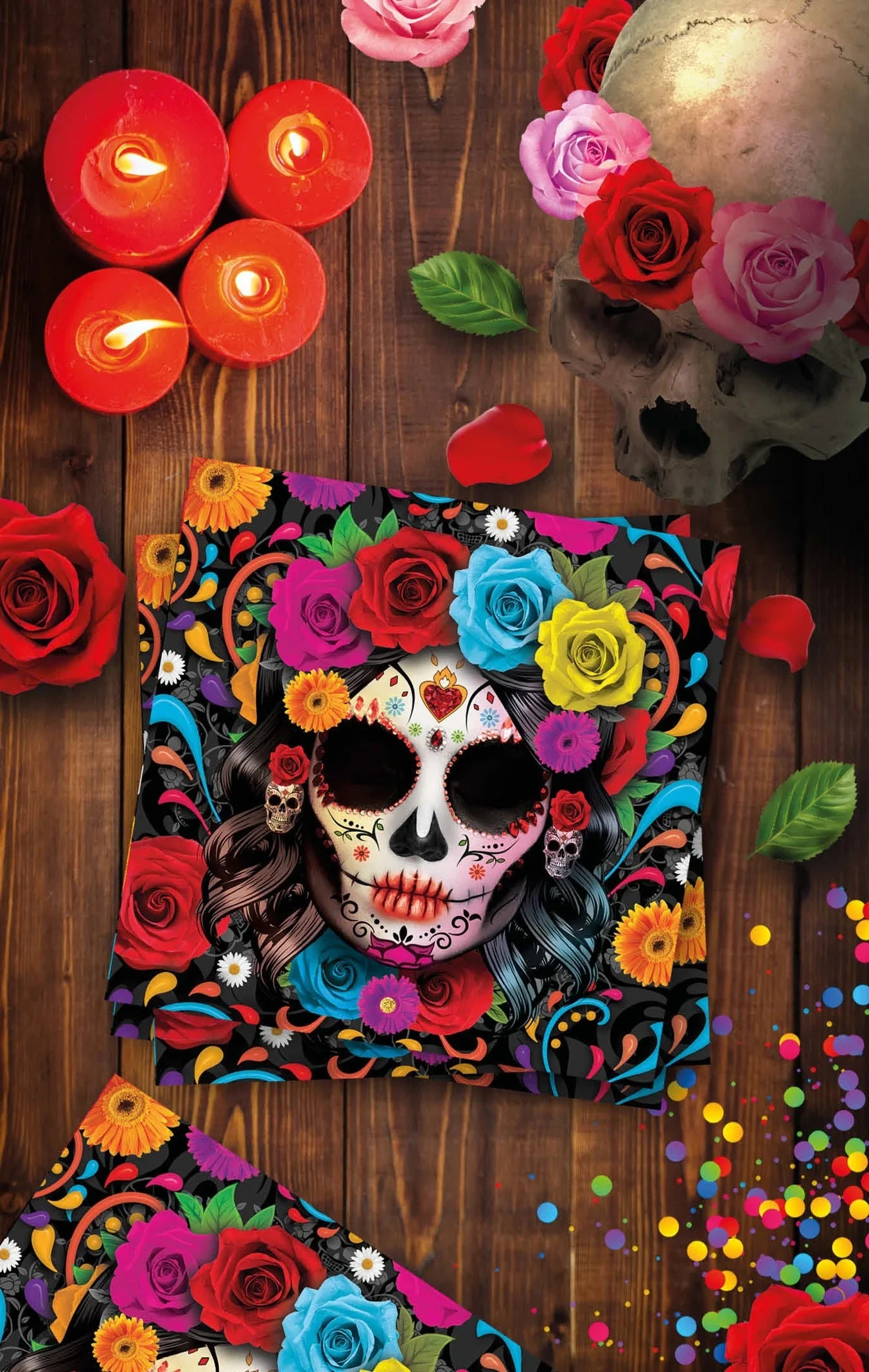 Pack de 12 Servilletas de Catrinas de Halloween Menaje Halloween Guirca