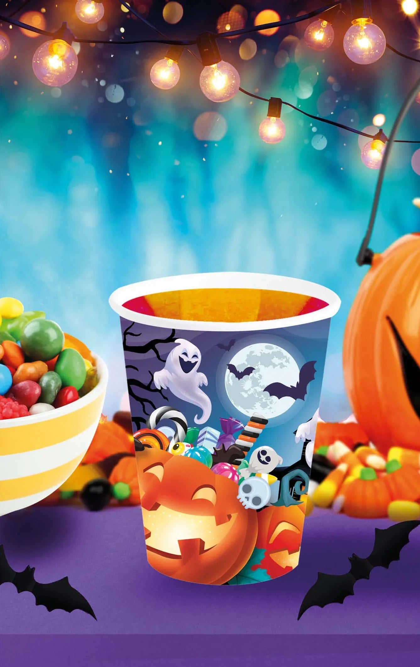 Pack de 6 Vasos de Calabazas con Caramelos Menaje Halloween Guirca