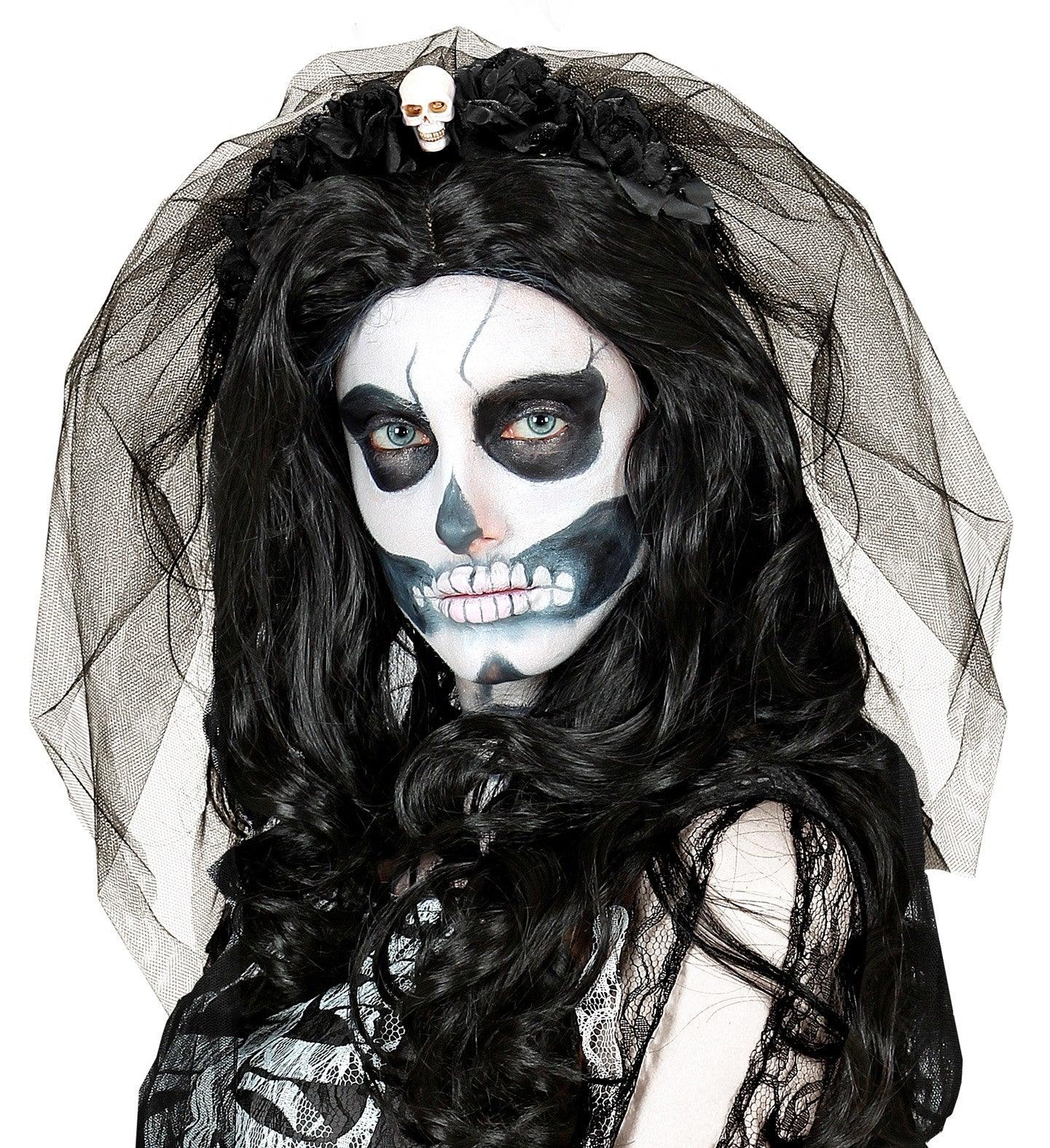 Diadema de Catrina con Calavera y Rosas Negras Catrina Widmann