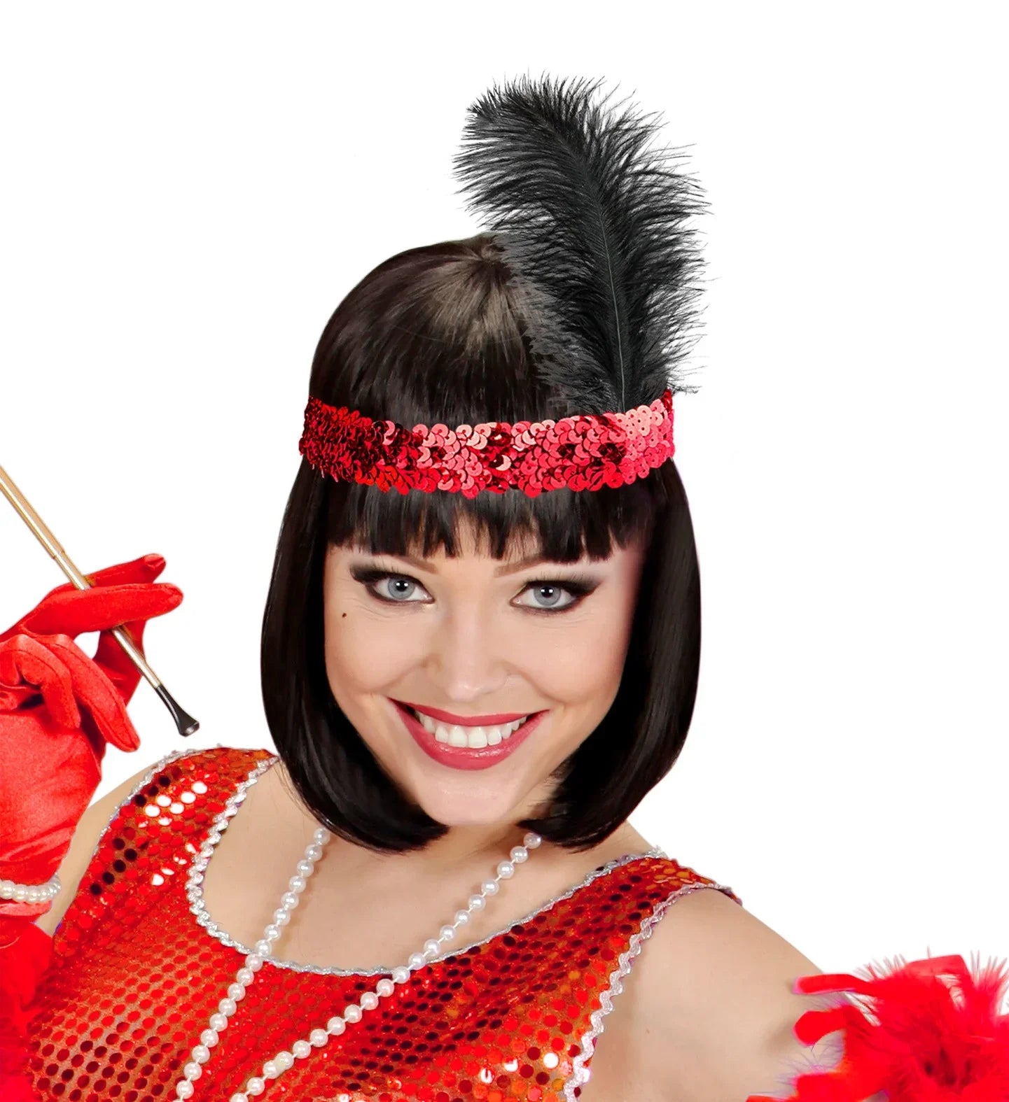 Cinta Charlestón Roja con Pluma Negra Complementos Charlestón y Gangster Widmann