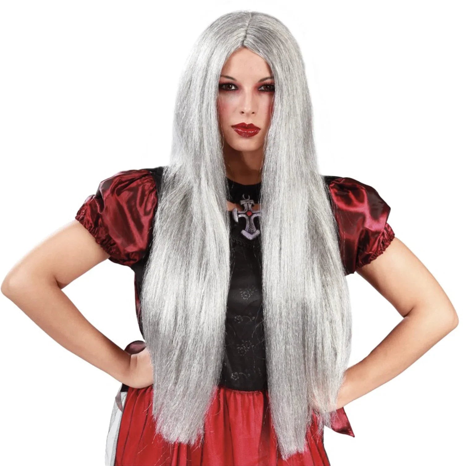 Peluca Gris con Melena Larga Lisa Pelucas Canosas Guirca