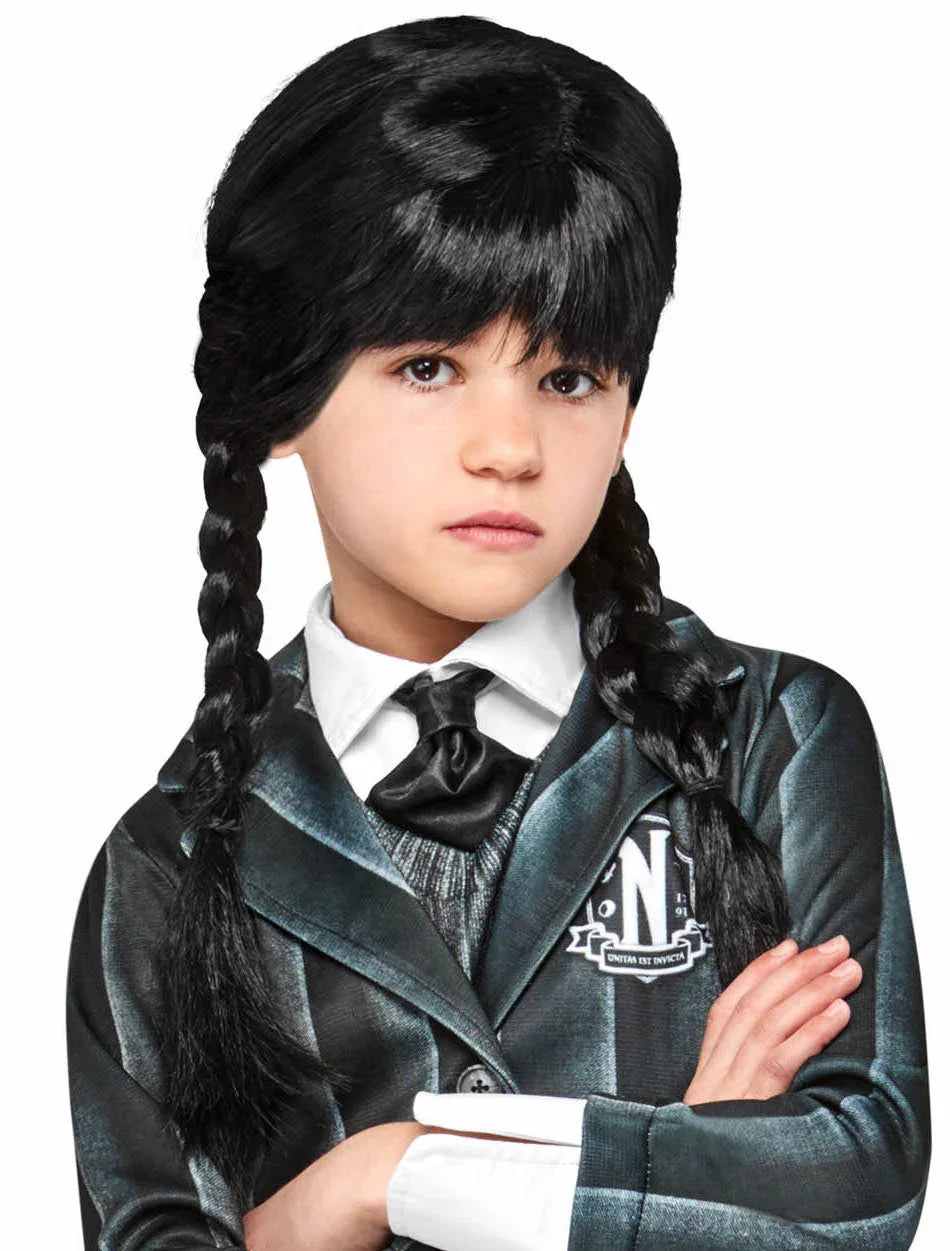 Peluca de Miércoles Addams con Trenzas Infantil Familia Addams Rubies
