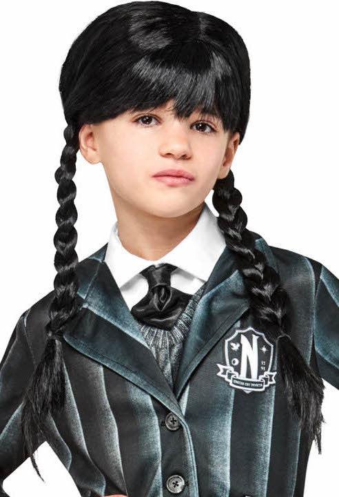 Peluca de Miércoles Addams con Trenzas Infantil Familia Addams Rubies