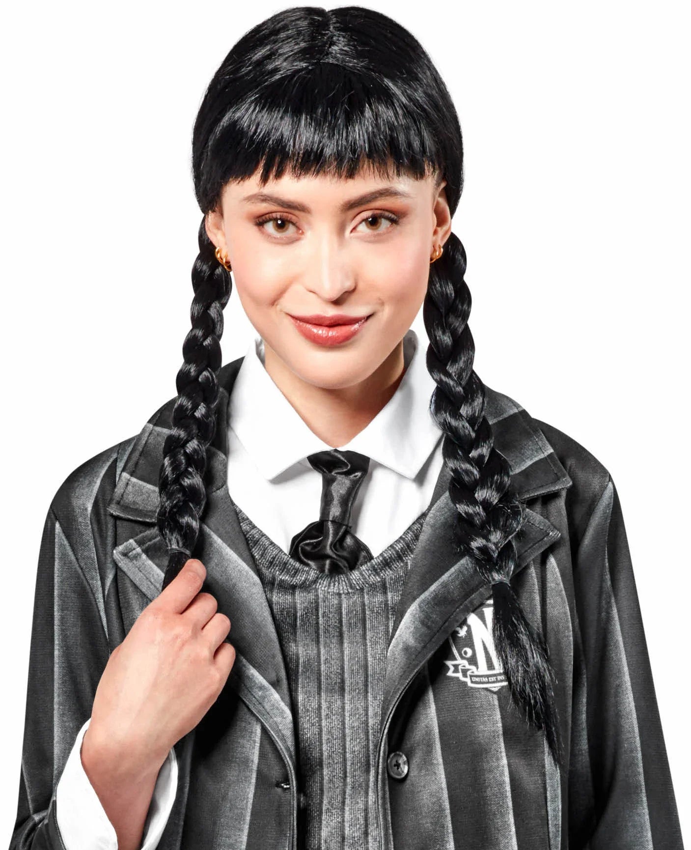 Peluca Morena de Miércoles con Trenzas para Adulto Pelucas de Miércoles Addams Rubies
