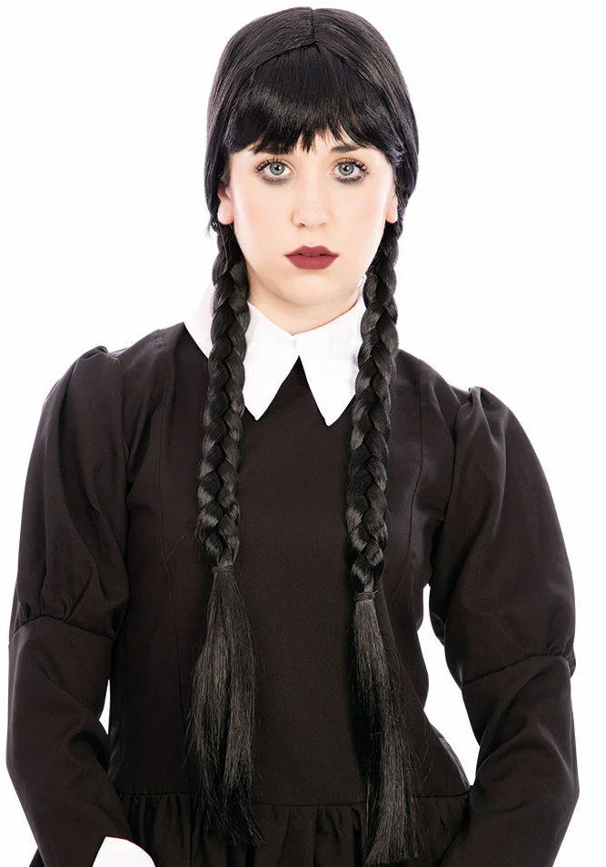 Peluca de Miércoles con Trenzas Largas Pelucas de Miércoles Addams EuroCarnavales
