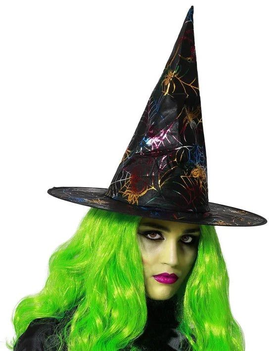 Sombrero de Bruja Negro con Telarañas Multicolor Sombreros de Bruja Atosa