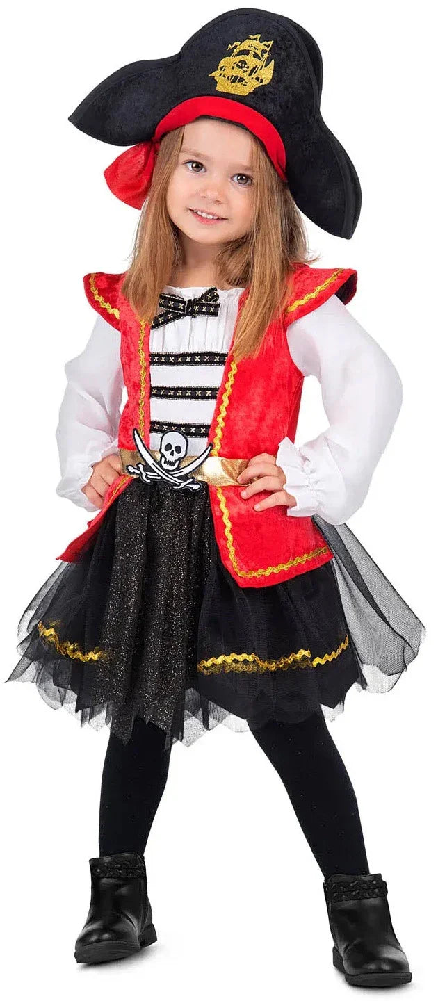 Disfraz de Pirata Rojo para Niña con Falda de Tul Piratas Infantiles Viving