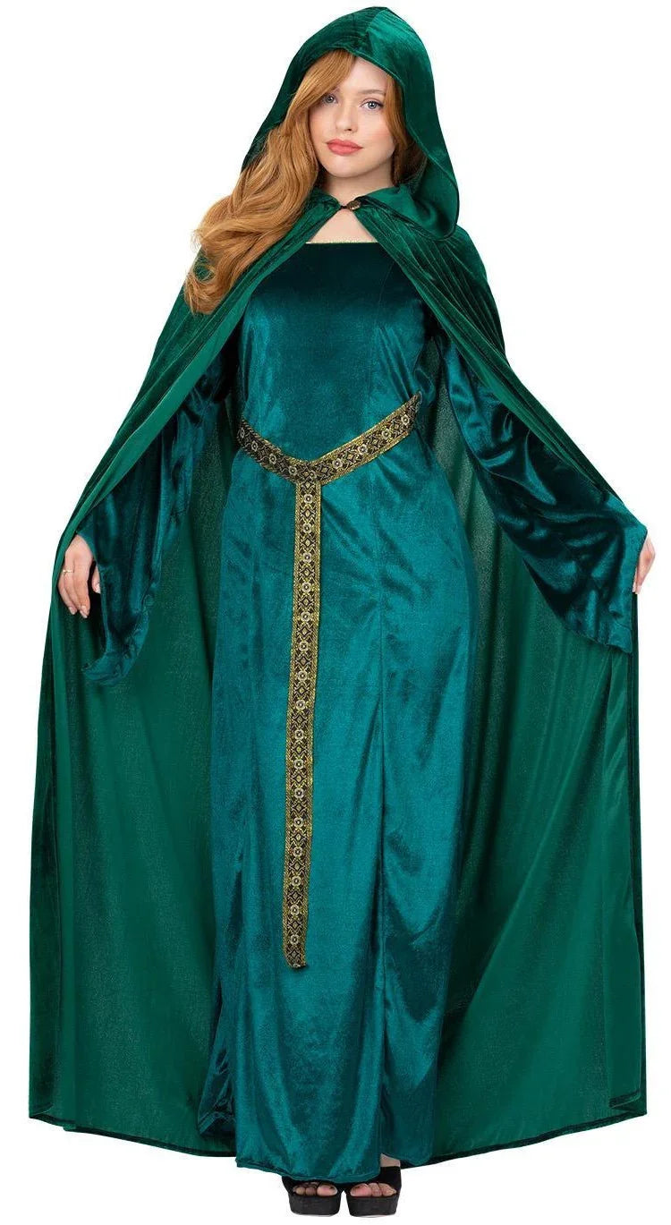 Capa Medieval Verde de Terciopelo con Capucha Capas Smiffys