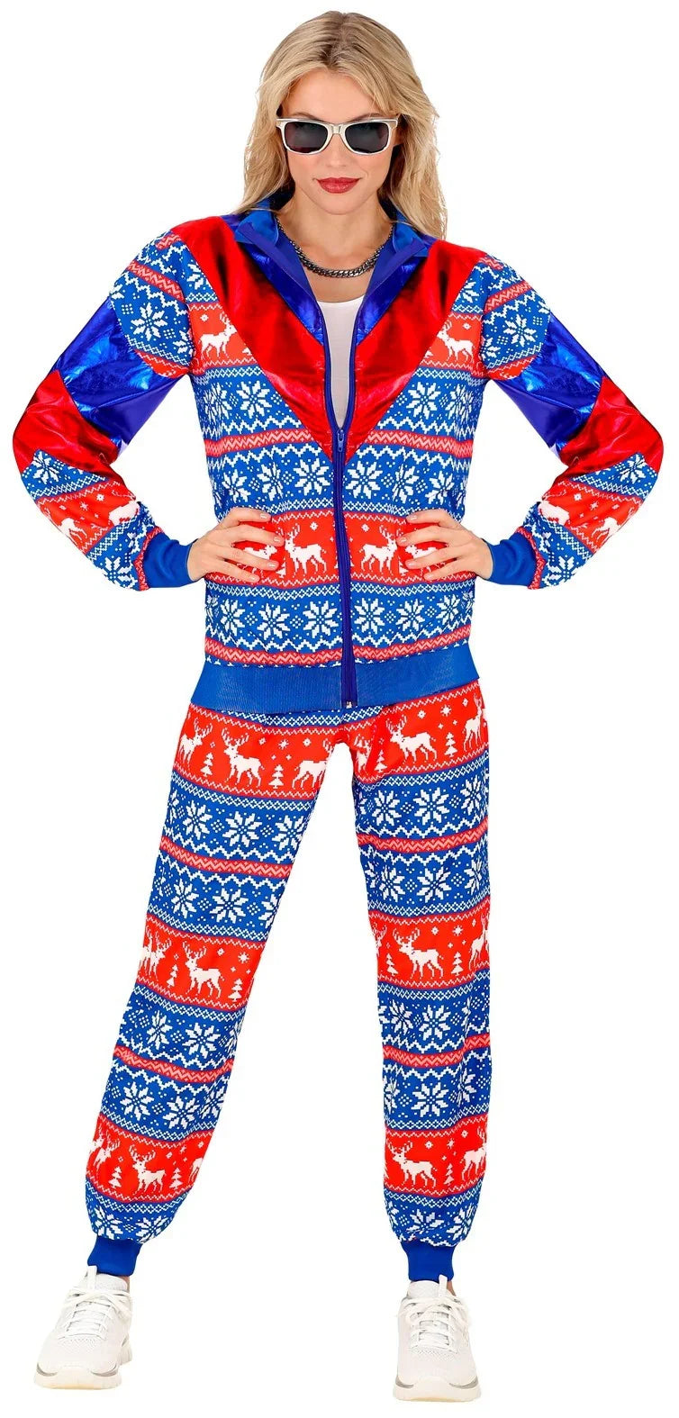 Disfraz Chándal con Estampado de Navidad Azul para Adulto Chándales de Táctel Años 80 Widmann