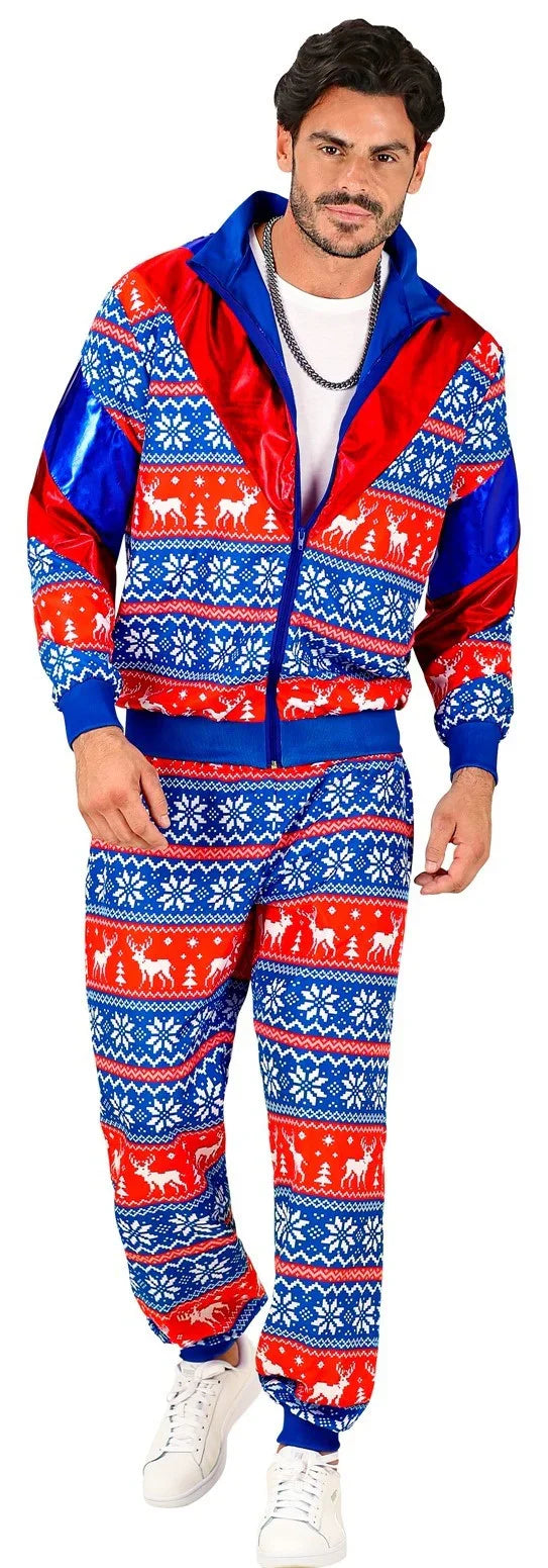 Disfraz Chándal con Estampado de Navidad Azul para Adulto Chándales de Táctel Años 80 Widmann