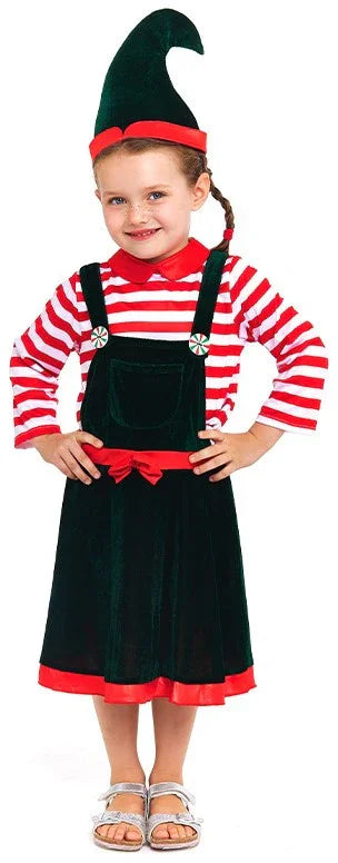 Disfraz Elfa Navideña con Peto para Niña Elfos Navideños Partilandia