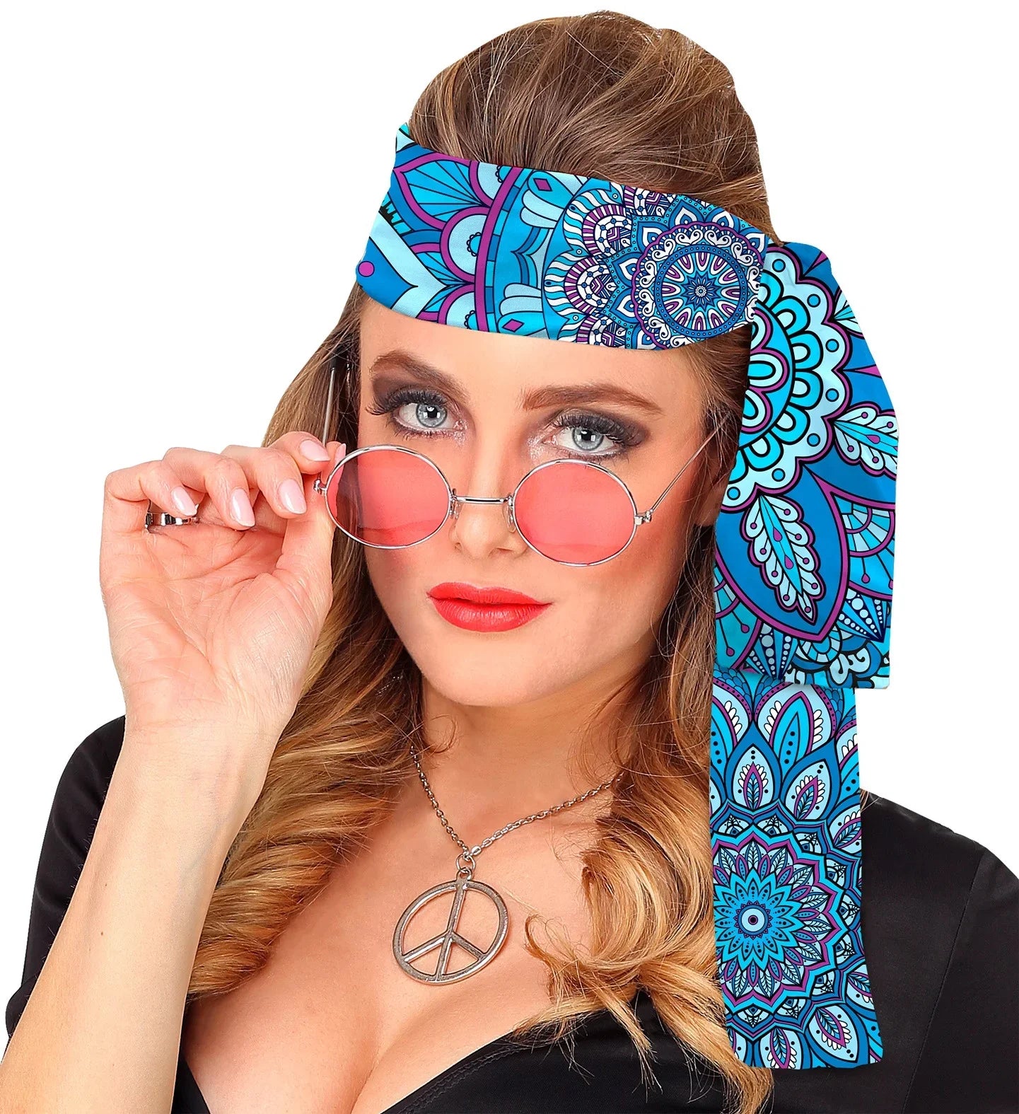 Cinta Hippie Años 60 con Estampado Mandala Azul Complementos Hippies Widmann