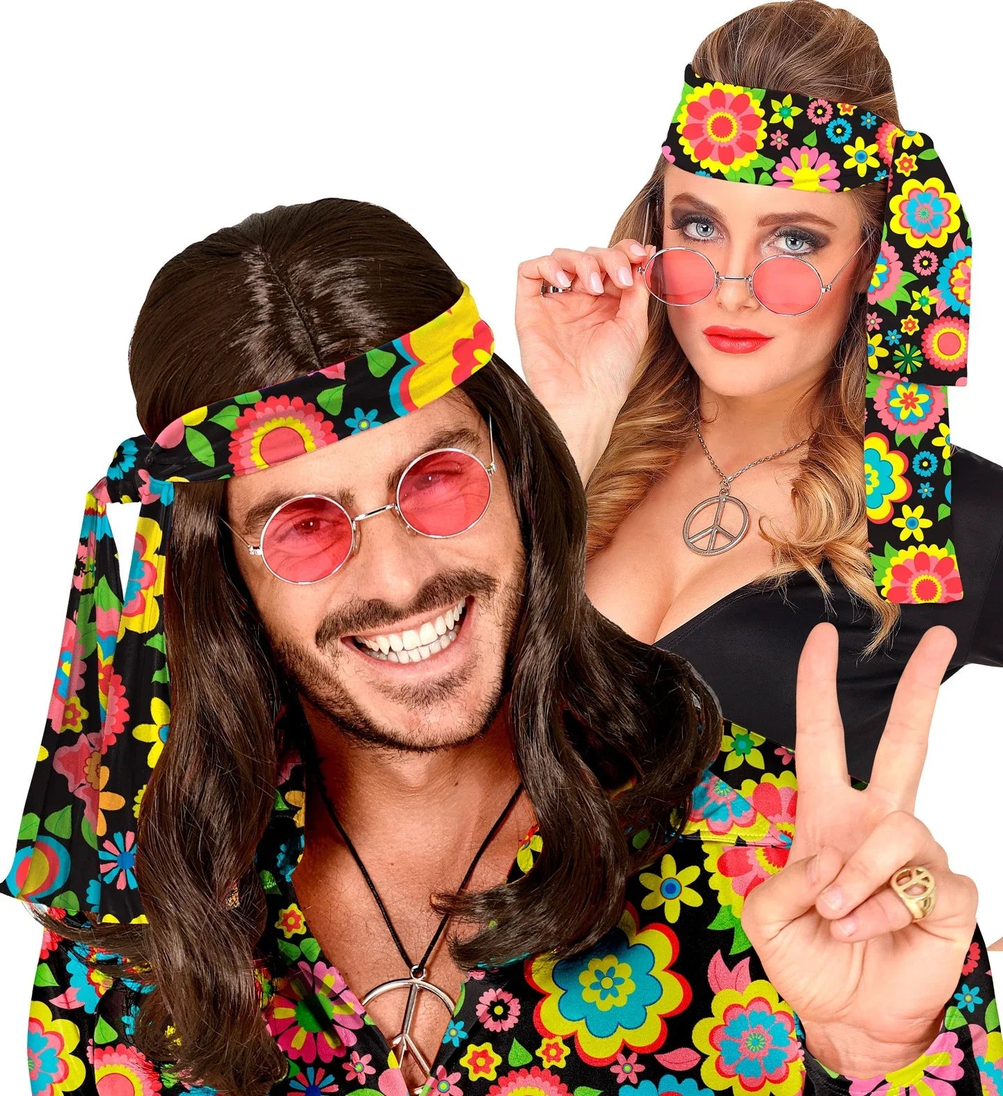 Cinta Hippie Años 60 con Flores Multicolor Complementos Hippies Widmann