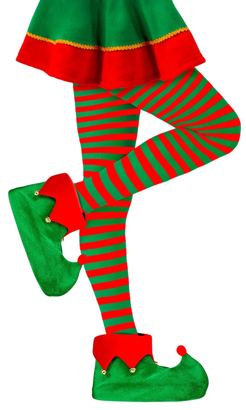 Pantys de Elfa Navideña con Rayas Rojas y Verdes para Adulto Elfos Navideños Widmann