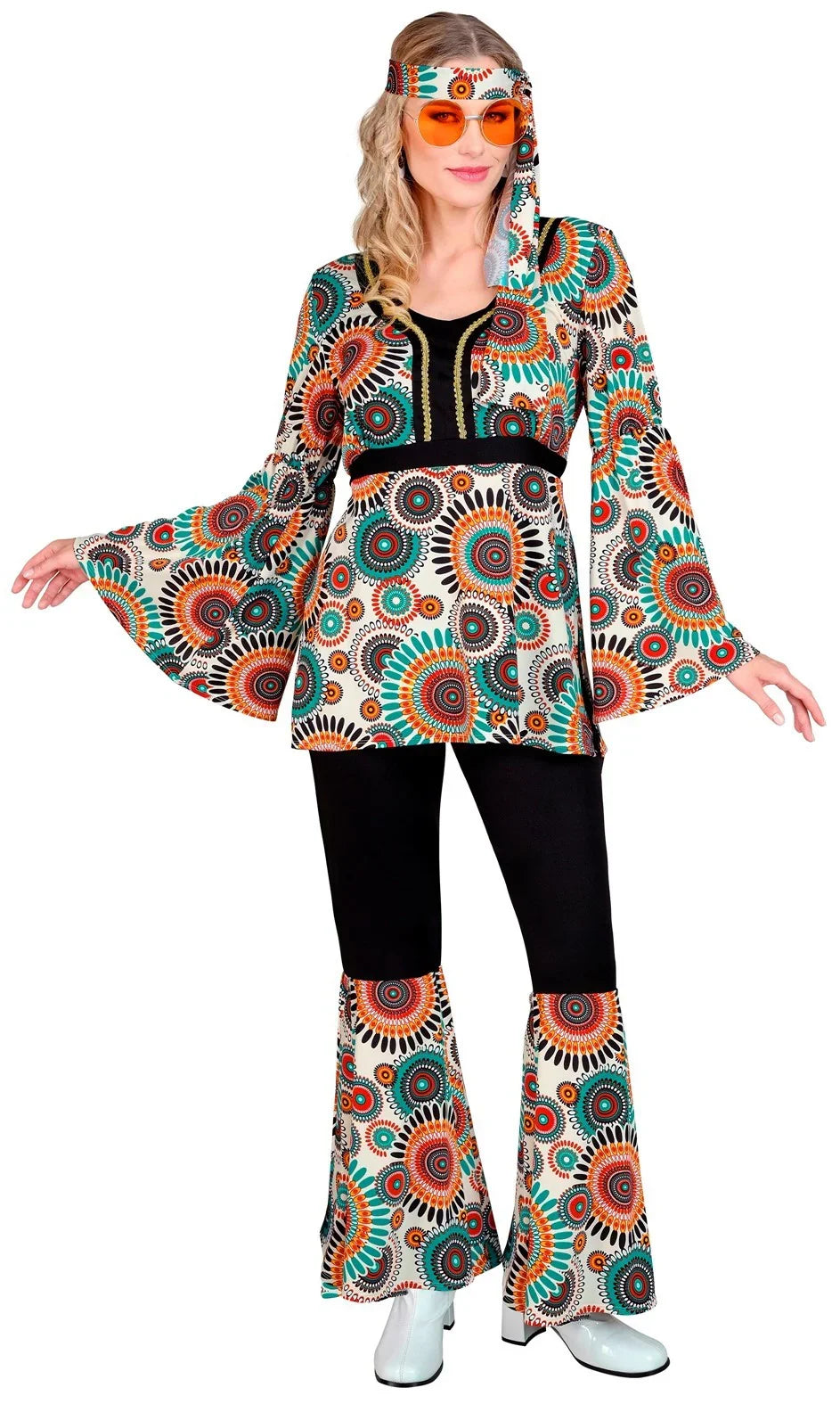 Disfraz Hippie Años 60 con Estampado Multicolor para Mujer Hippies Widmann