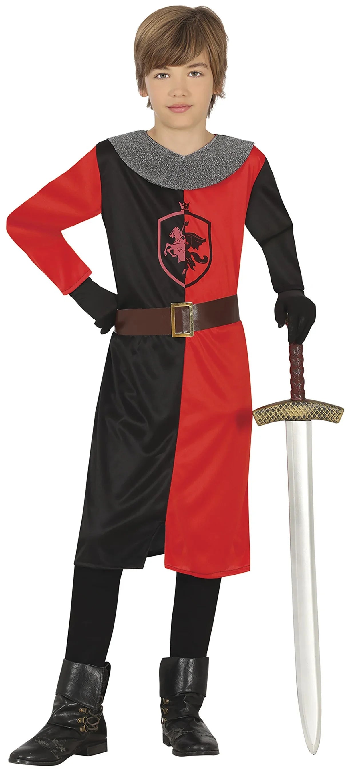 Disfraz de Caballero Medieval Rojo y Negro para Niño Caballeros y Cruzados Medievales Guirca