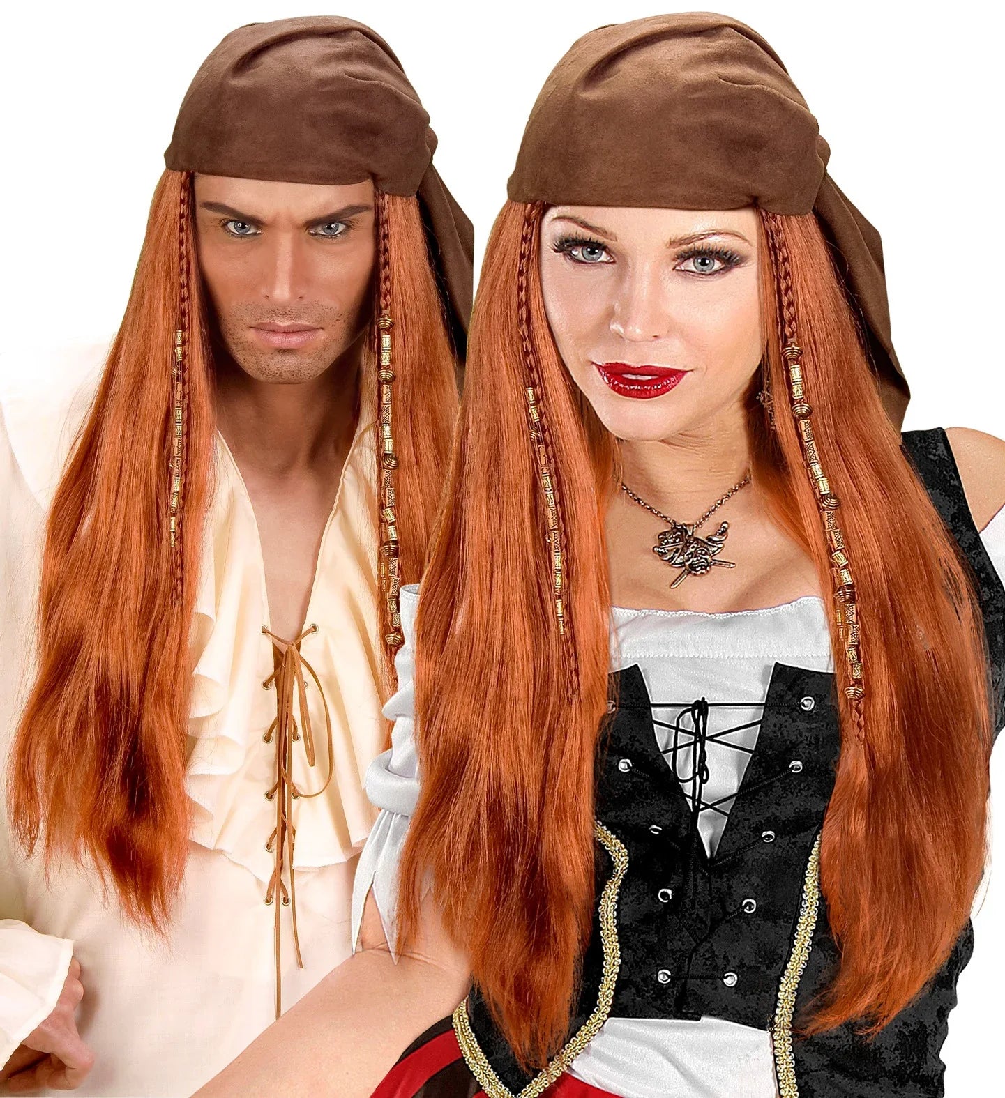 Peluca de Pirata Castaña con Pañuelo Marrón COMPLEMENTOS Widmann