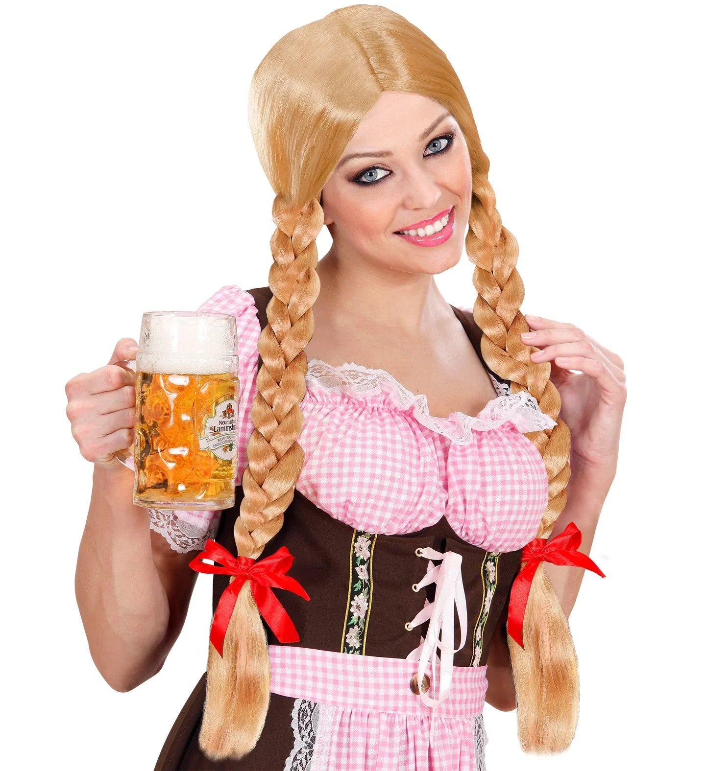 Peluca Rubia con Trenzas y Lazos Rojos COMPLEMENTOS Widmann