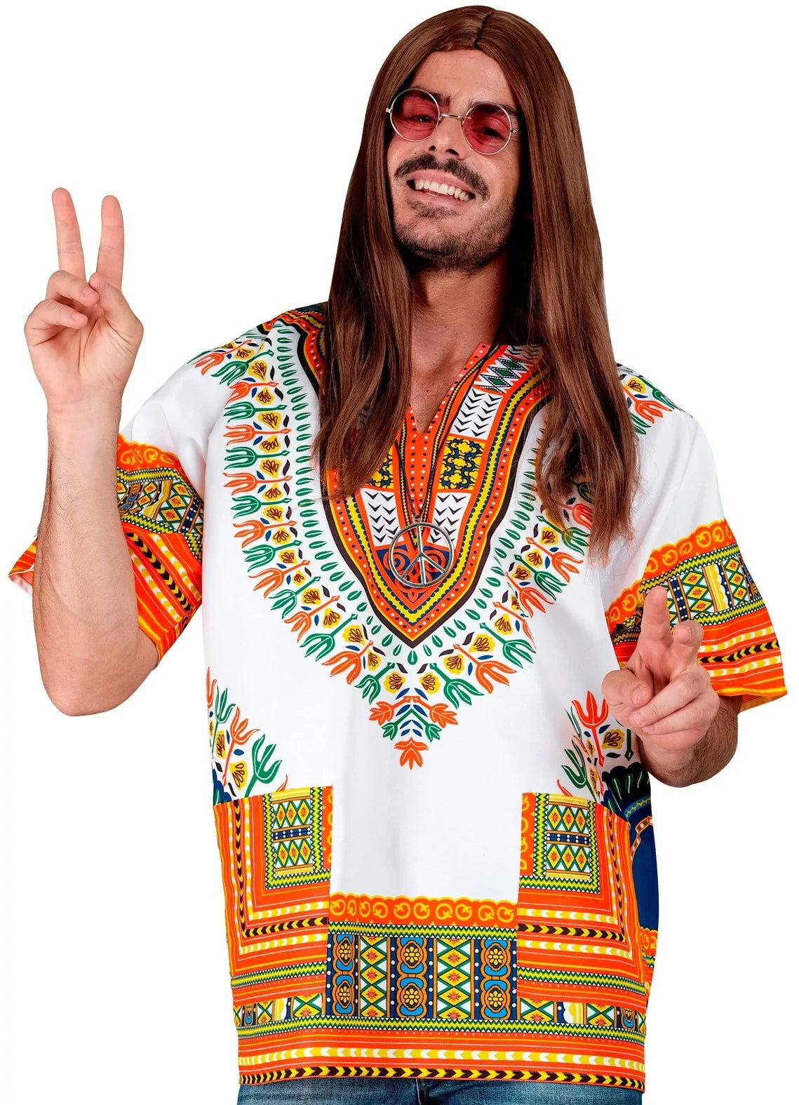 Camiseta Hippie Blanca Estilo Dashiki para Hombre Hippie Widmann