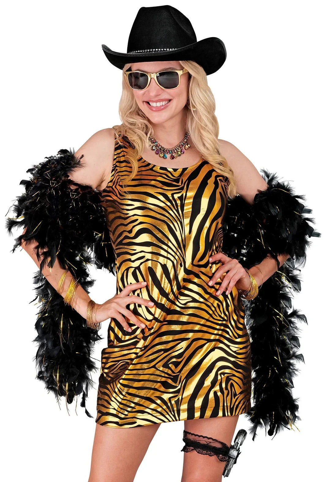 Boa de Plumas Negra con Filamentos Dorados de 180cm Boas de Plumas Widmann