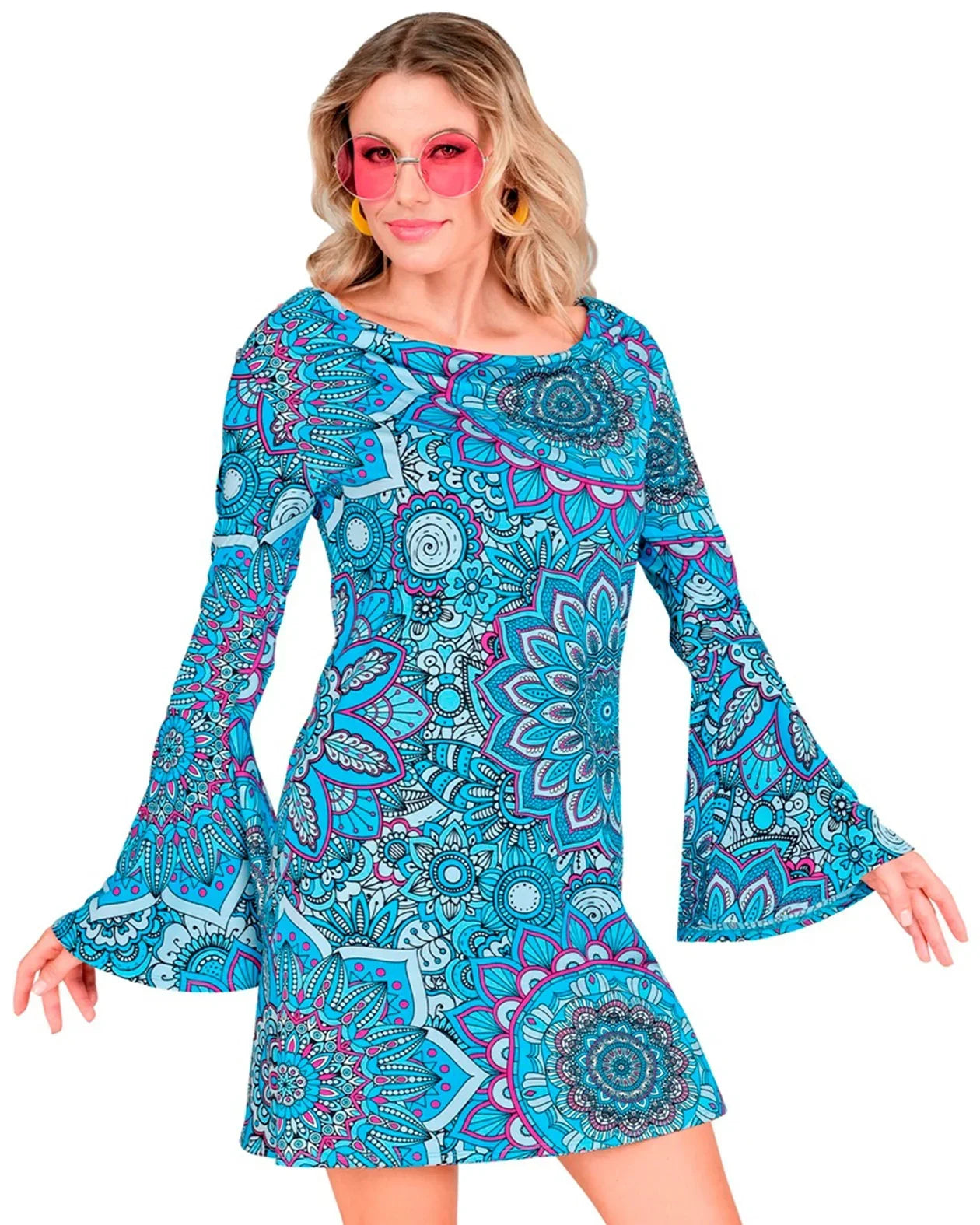 Disfraz Años 60 con Estampado Mandala Azul para Mujer Años 60 Widmann