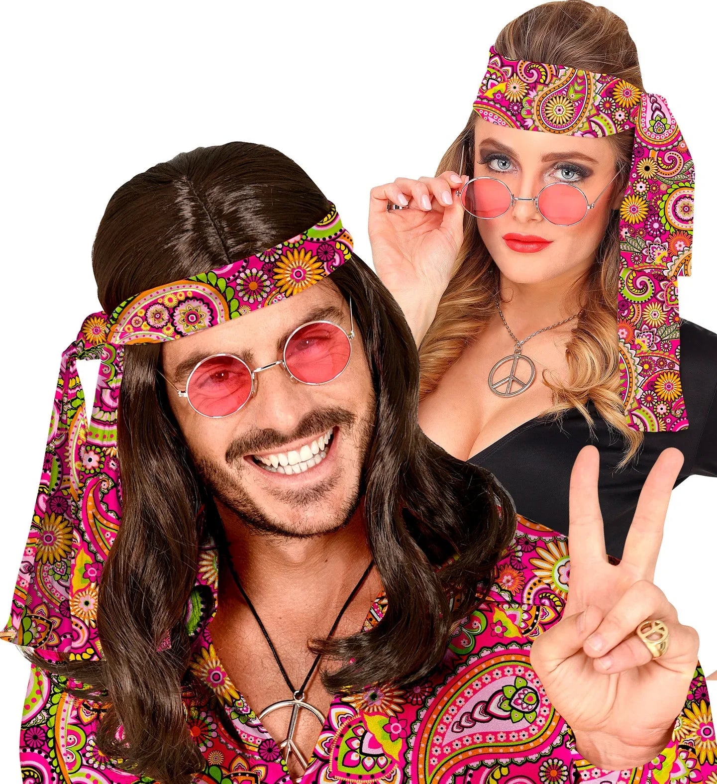 Cinta Hippie Años 60 con Estampado Paisley Rosa Complementos Hippies Widmann