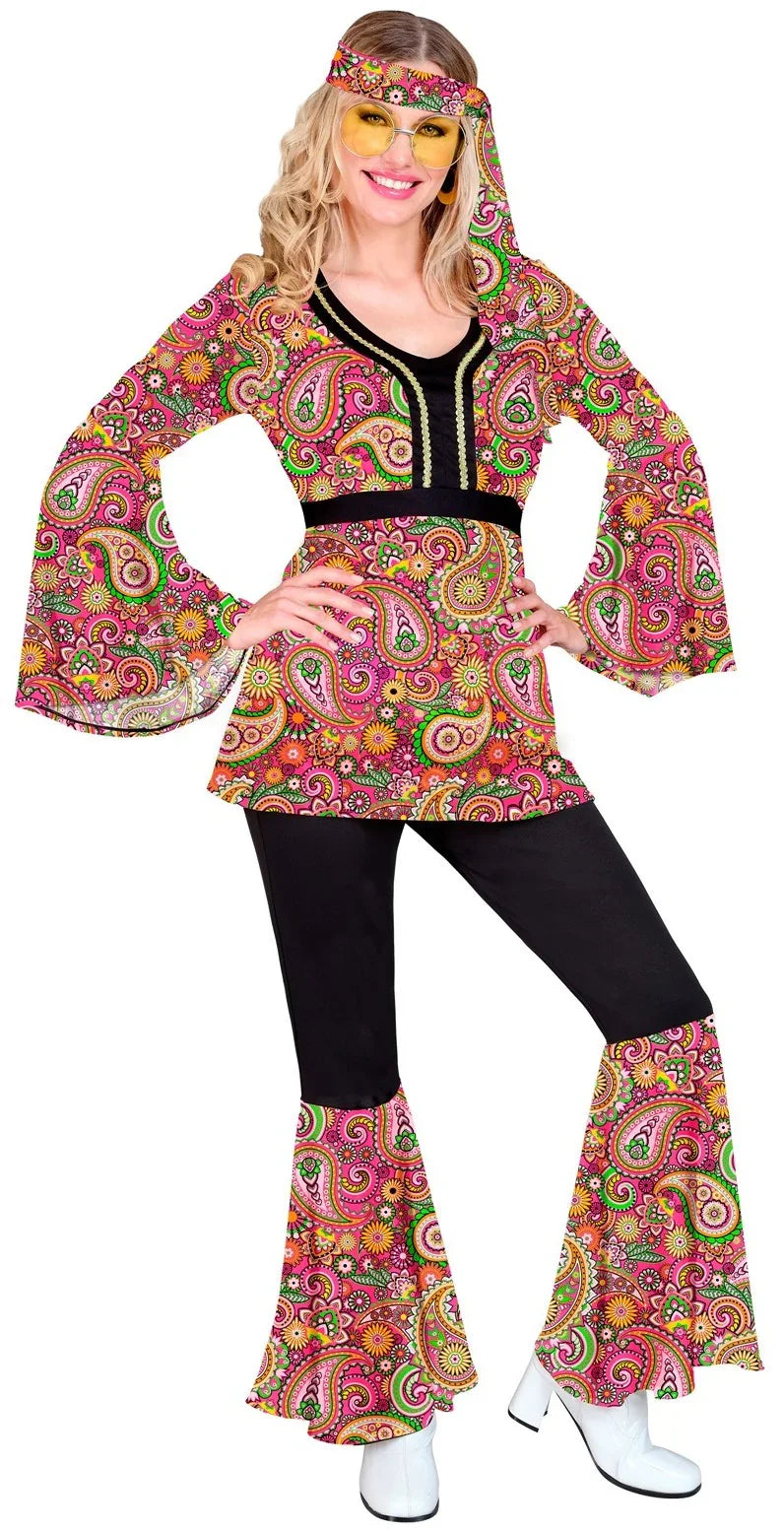 Disfraz Hippie Años 60 con Estampado Paisley Rosa para Mujer Hippies Widmann