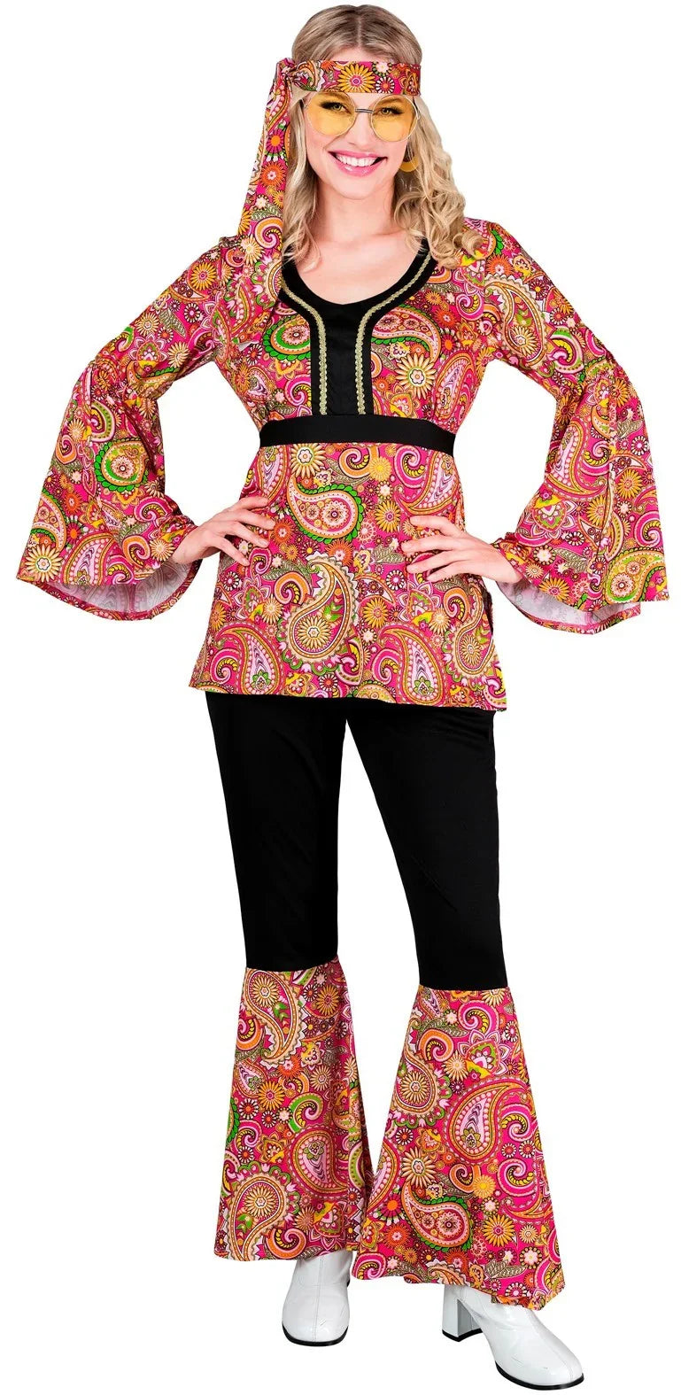 Disfraz Hippie Años 60 con Estampado Paisley Rosa para Mujer Hippies Widmann