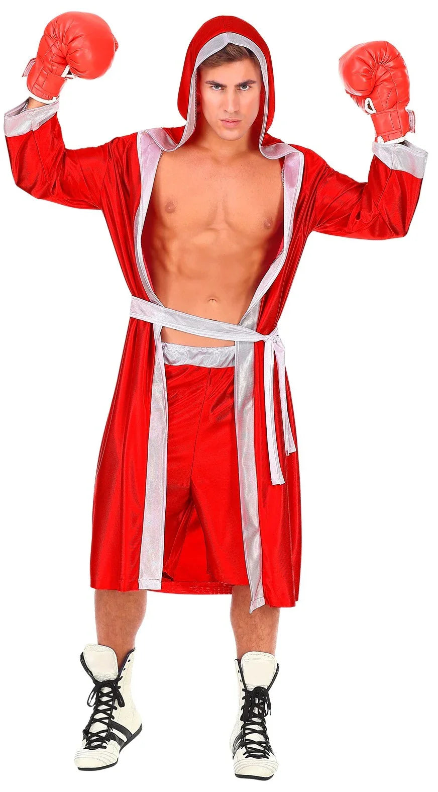 Disfraz de Boxeador Rojo con Bata para Hombre Boxeadores Widmann