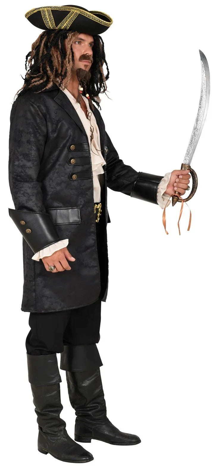 Chaqueta Steampunk o Pirata Larga Negra Efecto Cuero Chaquetas y Fracs Widmann