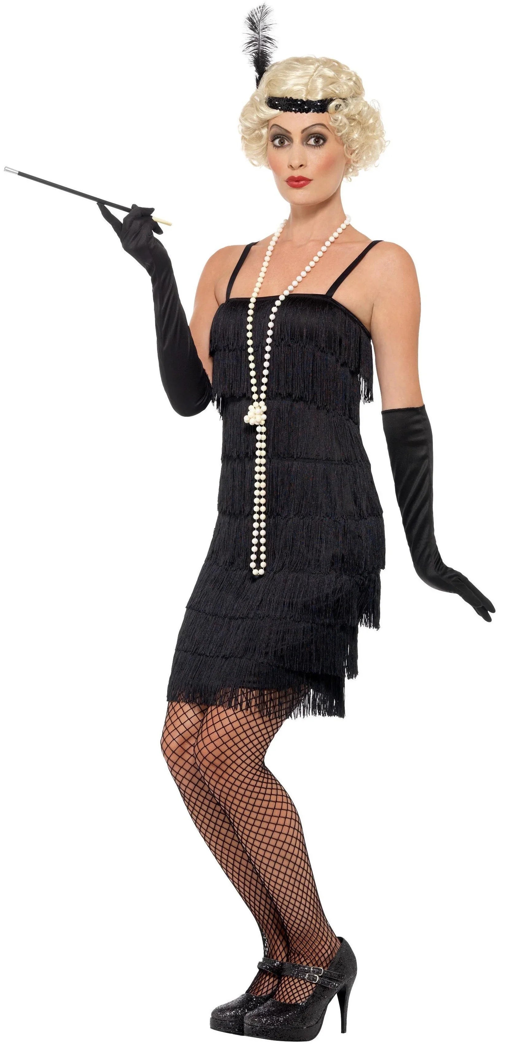 Disfraz de Charlestón Corto en Negro para Mujer Años 20 Charleston y Gangster Smiffys