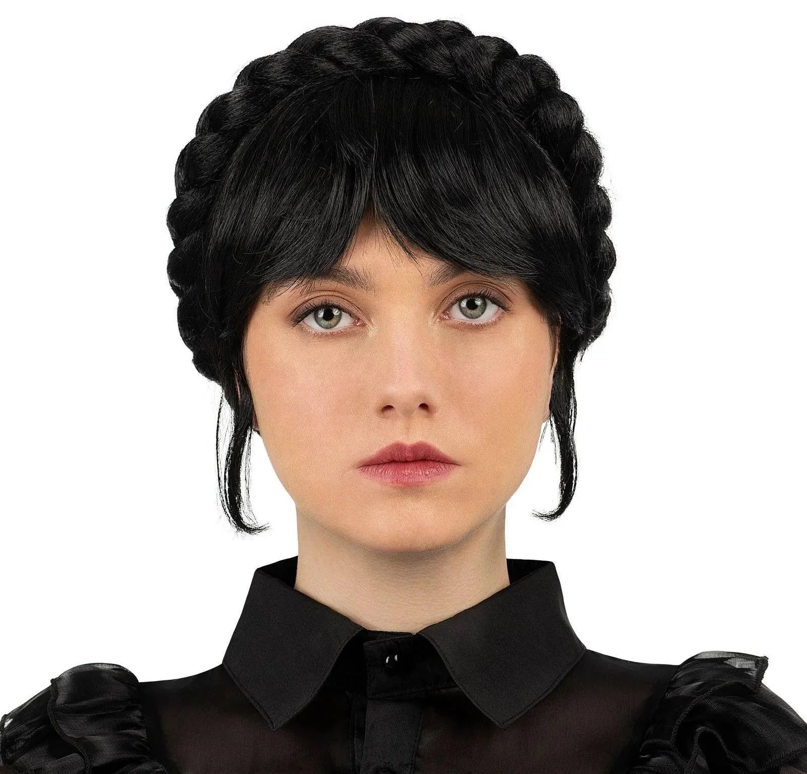 Peluca de Miércoles Addams con Trenza Corona Pelucas de Miércoles Addams Viving
