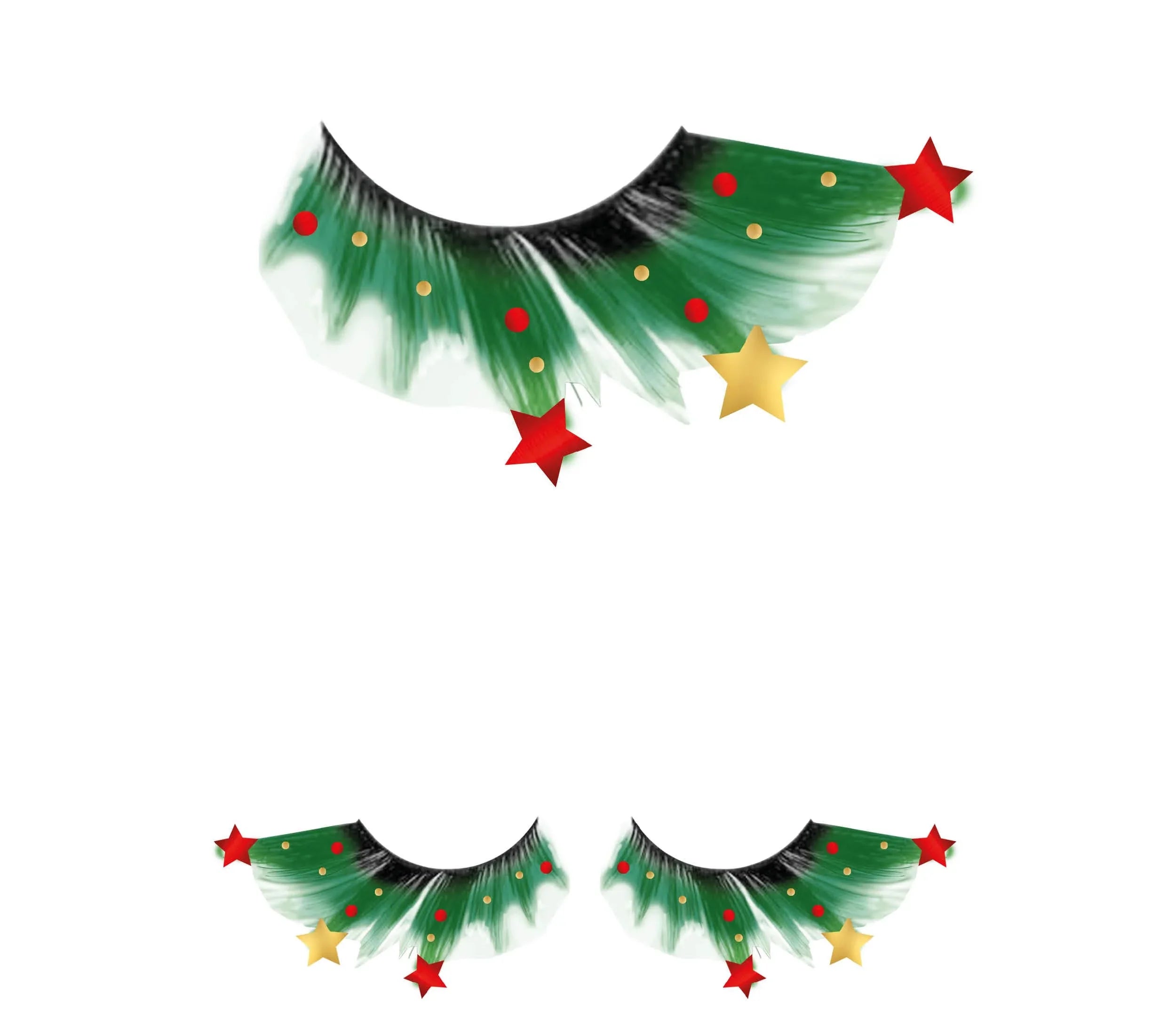 Pestañas Navideñas Verdes con Estrellas y Pedrería Pestañas Guirca