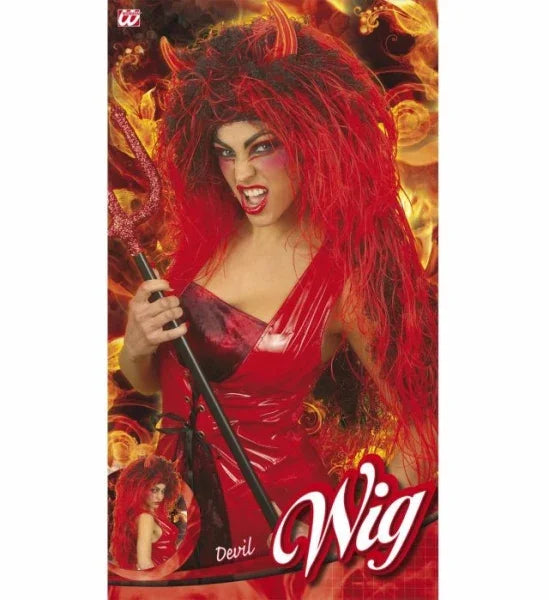 Peluca de Diablesa con Cuernos Larga COMPLEMENTOS Widmann