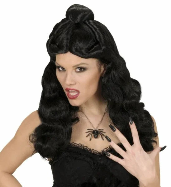 Peluca Morena Ondulada con Moño COMPLEMENTOS Widmann