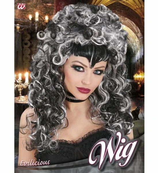 Peluca de Vampiresa Blanca y Negra Rizada COMPLEMENTOS Widmann