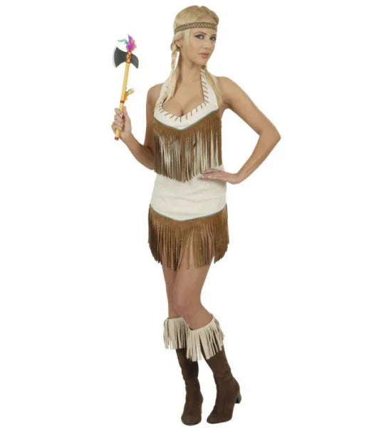 Disfraz de India Beige con Flecos Adultos Widmann