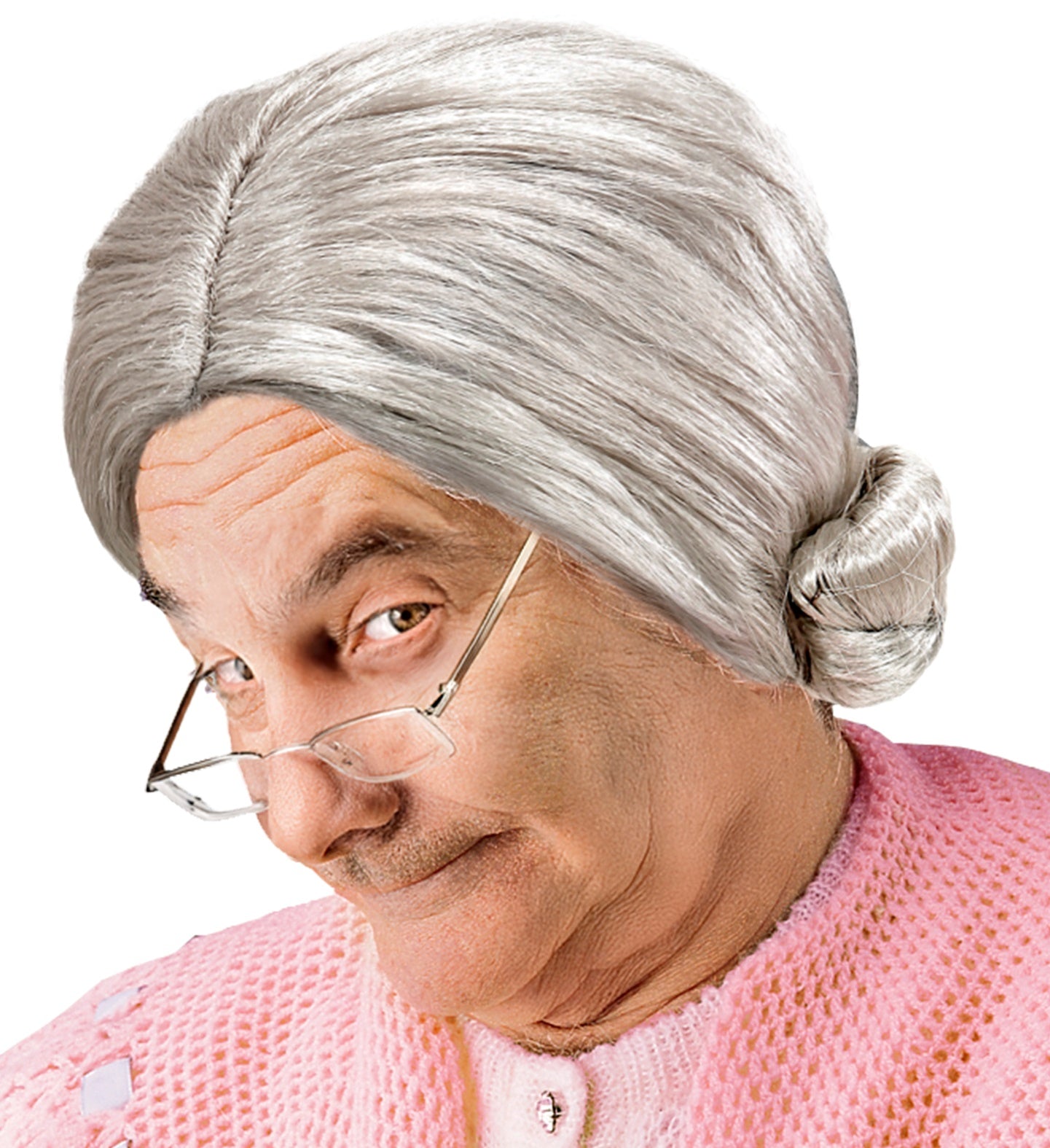 Perruque de grand-mère grise avec chignon