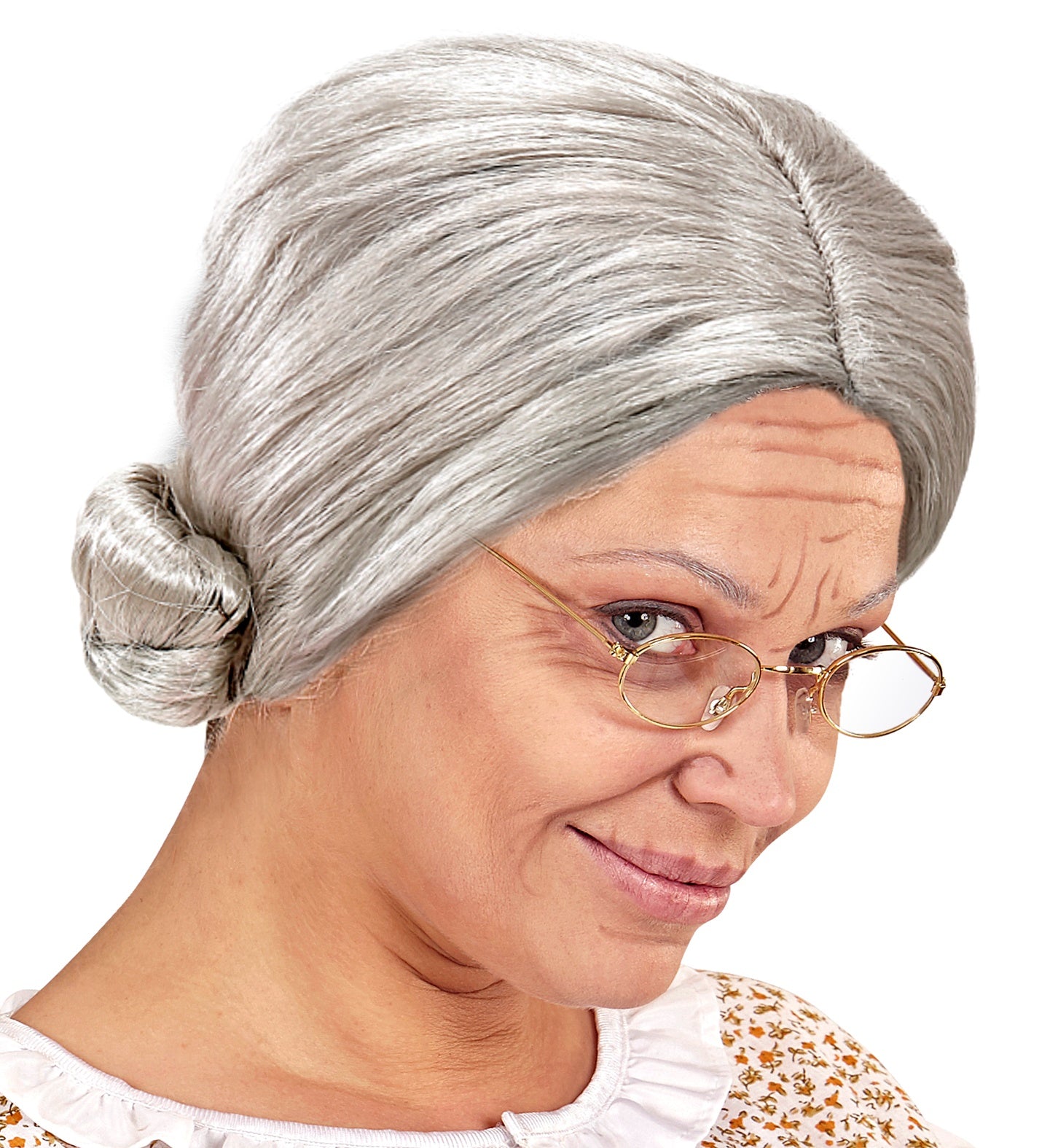 Perruque de grand-mère grise avec chignon