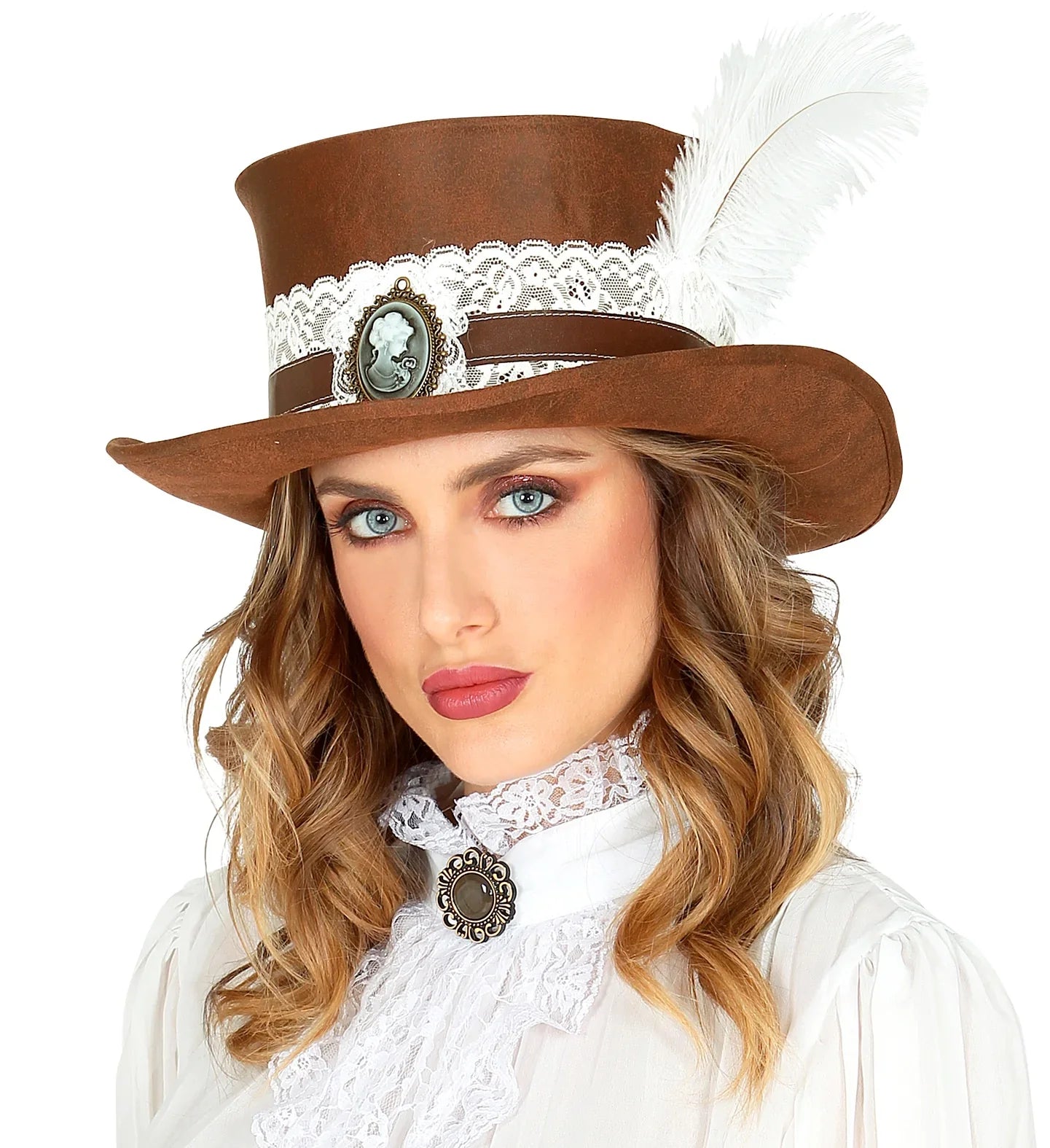 Sombrero Steampunk Efecto Cuero Marrón con Pluma Sombreros Steampunk Widmann