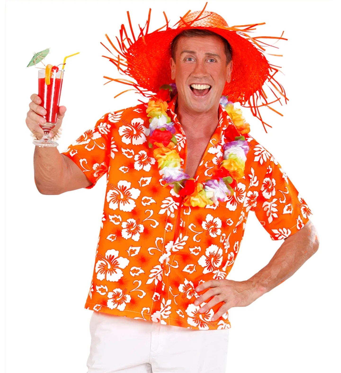 Camisa Hawaiana Naranja con Flores para Hombre Complementos Hawaianos Widmann