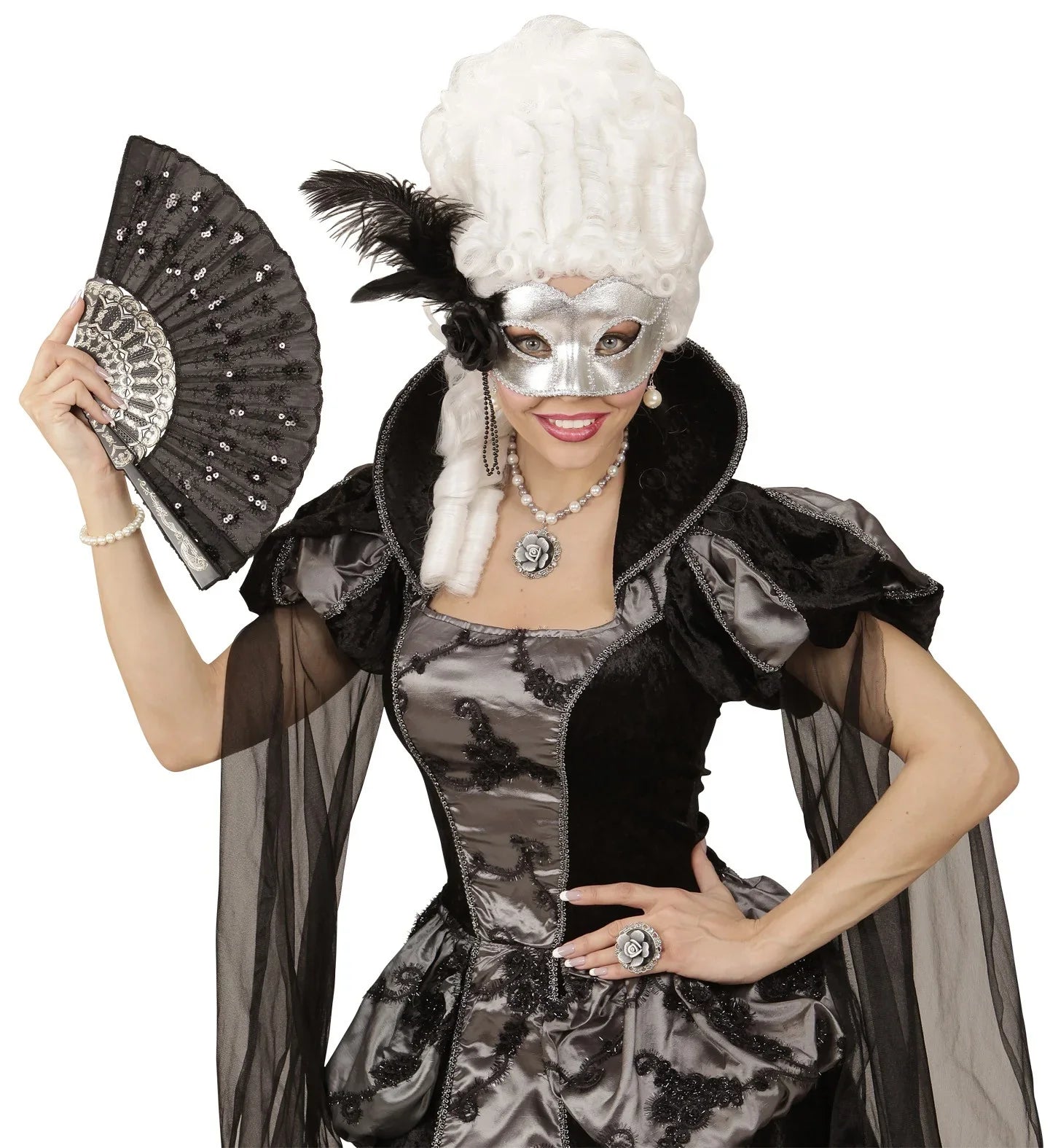 Antifaz plateado con flor y plumas Antifaces Widmann