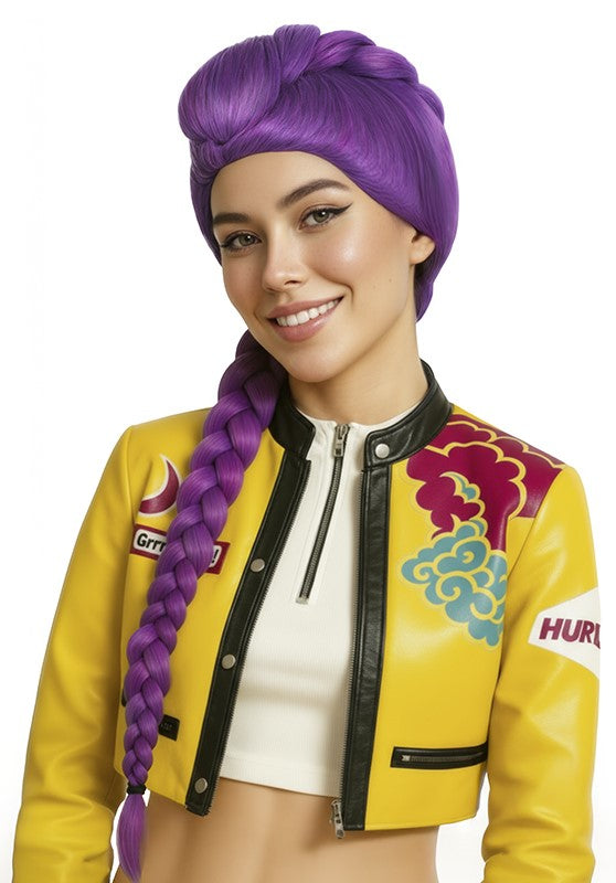 Peluca de Rumi Guerreras K-pop Morada con Trenza
