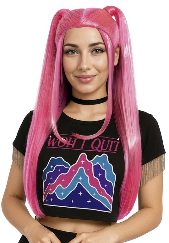 Peluca de Mira Guerreras K-pop Rosa con Coletas