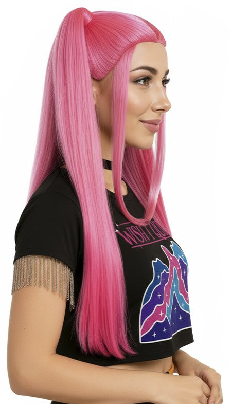 Peluca de Mira Guerreras K-pop Rosa con Coletas