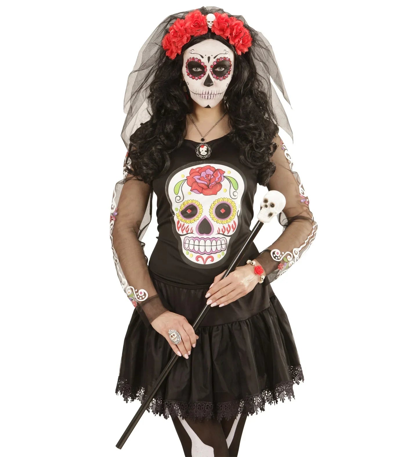 Diadema de Catrina con Flores Accesorios Halloween Widmann