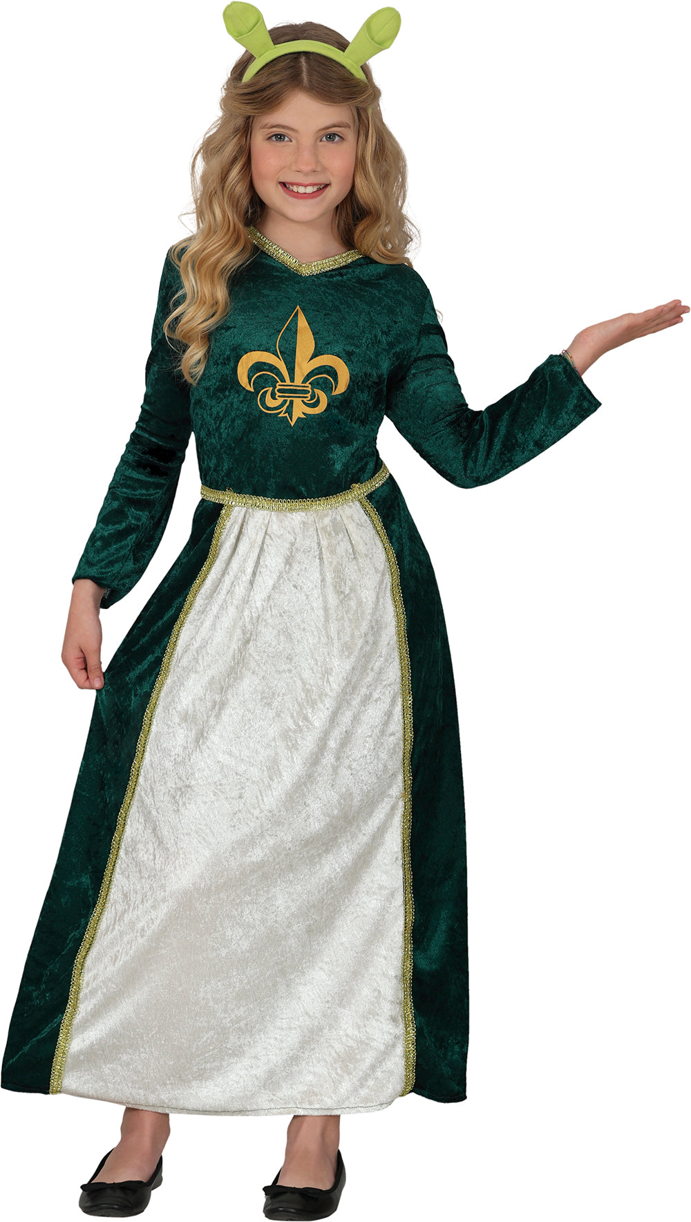 Déguisement de dame médiévale verte pour fille