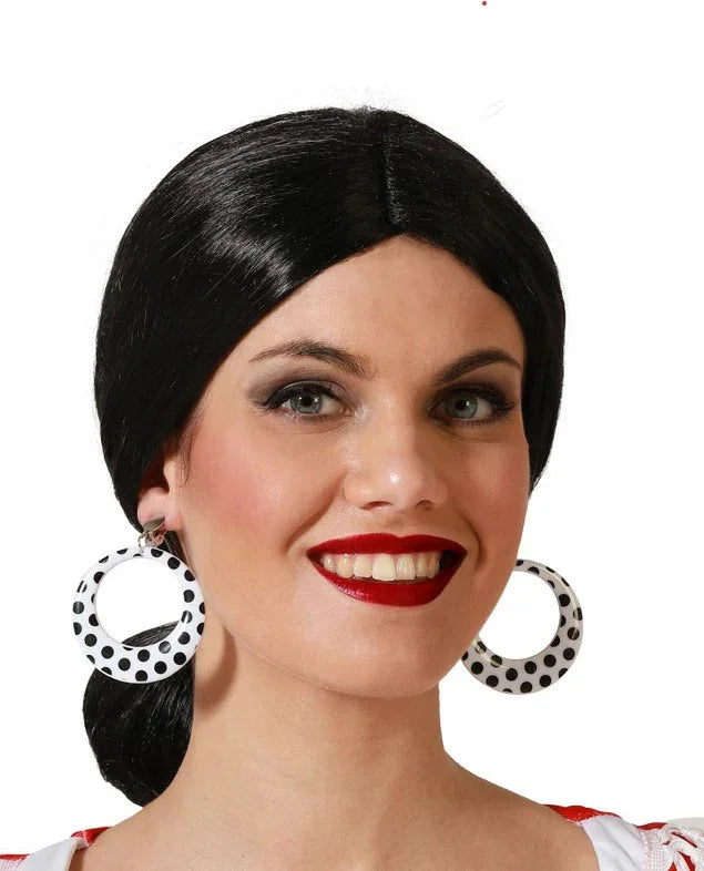 Pendientes de Flamenca Blancos con Lunares Negros Complementos Sevillanas, Cordobeses y Toreros Atosa