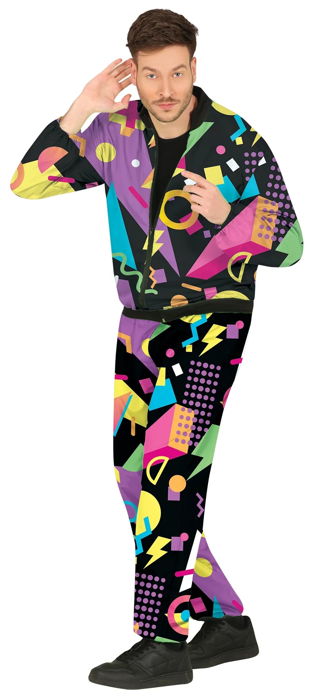 Disfraz de Chándal Funky Años 80 Negro para Hombre Chándales de Táctel Años 80 Guirca