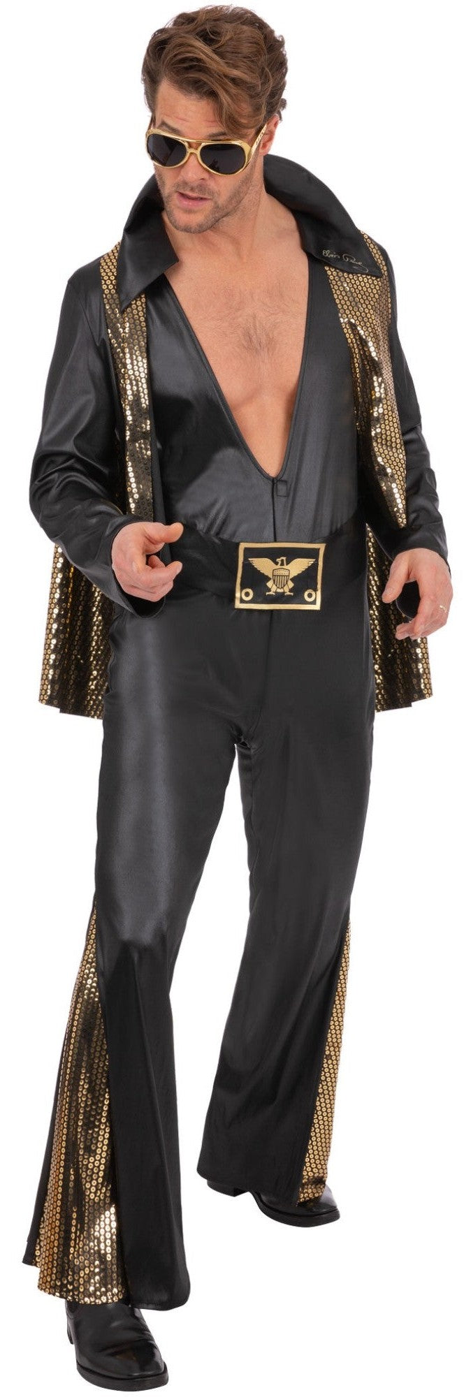 Disfraz de Elvis Negro Escotado para Hombre Elvis Smiffys